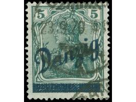 1920, Schrägaufdruck 5 Pfg. schwärzlichgrün, mit Aufdruckfehler "Denzig statt Danzig", sauber und zeitgerecht gestempelt, tad