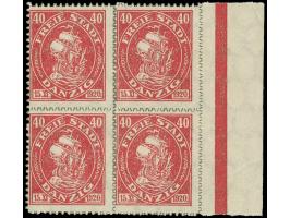 1921, Kogge 40 Pfg. karmin, schwarzer Durchstich, Viererblock mit rechtem Bogenrand, postfrisch, tadellos, sign. Erdwien BPP&