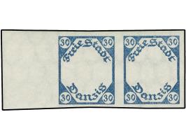 1921, Kleines Staatswappen 30 Pfg., ungezähnter Phasendruck nur des Rahmens in dunkelviolettultramarin, waagerechtes Paar mit