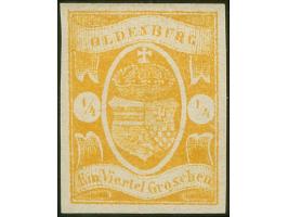 1861, ¼ Gr. dunkelgelborange, farbfrisch und allseits breitrandig, ungebraucht ohne Gummi, in tadelloser Erhaltung, sign. Pfe