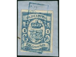 1861, 1 Gr. blau, faaarbfrisch und allseits voll- bis breitrandig mit blauem Rahmenstempel “JEVER” auf Briefstück, in einwand