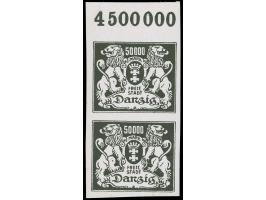 1923, Großes Staatswappen 50000 M., ungezähnter Probedruck in schwarz auf ungummiertem Kreidepapier, senkrechtes Oberrandpaar