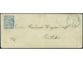 1861, 1 Gr. blau, farbfrisch und allseits breitrandig mit blauem DKr. “OLDENBURG 13.2.” auf Briefkuvert nach Rastede mit Anku