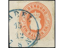 1862, ½ Gr. dunkelrotorange mit Durchstich 11¾ und blauem DKr. “VAREL 15.12.” auf Briefstück, guter Durchstich, in einwandfre