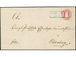 1862, 1 Gr. karmin mit Durchstich 10 und blauem Rahmenstempel “RASTEDE 21.9.” auf Faltbriefhülle nach Oldenburg mit schwarzem