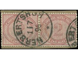 1890/98, 2 M. dunkelrotkarmin, waagerechtes Paar, sauber mit EKr. “HERBERTSHÖH 1/7 96” auf Briefstück, einwandfrei, selten