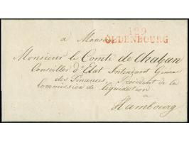 “129 OLDENBOURG”, roter L2 klar auf Faltbriefhülle an Comte de Chabin ("President de la Commission de liquidation" in Hamburg