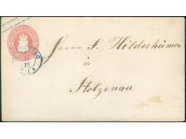 1861, Umschlag 2 Gr. rosa im Format 148x84 mm, gebraucht mit blauem DKr. “OLDENBURG 12.10.” nach Stolzenau mit Ankunftsstempe