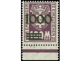 1923, Nicht ausgegebene: Kleines Wappen 1000 auf 100 M., rußiger Aufdruck, Unterrandstück, postfrisch, tadellos, Eigentumszei