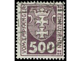 1923, Kleines Wappen 500 M., liegendes Wasserzeichen, sauber und zeitgerecht gestempelt “DANZIG-LANGFUHR a 13.2.23”, tadellos