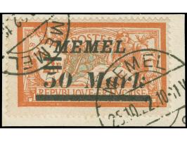 1922, Freimarke 50 M. auf 2 Fr. dunkelrötlichorange/hellgrünlichblau, Abstand zwischen 50 und Mark 3,9 statt 2,8 mm, sauber g