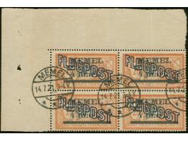 1921, Flugpost 4 m. auf 2 &nbsp;Fr. rötlichorange/grautürkis, GC-Papier, “Wertziffer 4 verdickt” (Aufdruckfeld 1), linker obe