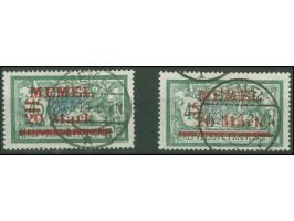 1921, Freimarke 20 m. auf 45 C. dunkelgrün/grauultramarin, Aufdruck Type I und II, je Aufdruckfehler “weiter Abstand zwischen