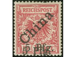 1900, 5 Pfg. auf Diagonalaufdruck 10 Pfg. mit versetzem Doppeldruck ohne Blaustrich, Aufdrucktype 2, ungebraucht, kleiner Eck