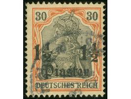 1905, 1½ Pia. auf 30 Pfg. ohne Wasserzeichen mit Aufdruckfehler “Fußstrich sowie Anstrich der großen 1 der linken Wertangabe 