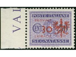 1944, Portomarken von Italien 30 auf 50 C., Probeaufdruck in dunkelrot statt schwarz, linkes Seitenrandstück, postfrisch, tad