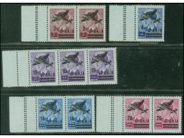 1942, Flugpost 2 auf 2 Din. - 20 auf 30 Din., je mit links kleinem Leerfeld, bis auf 4 auf 4 Din. alle in waagerechten Paaren