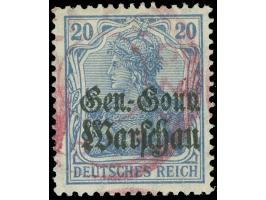 1918, Germania 20 Pfg. blau, mit rotem, rundem Handstempel "POLSKA POSZTA", sauber ungebraucht, tadellos, u. a. signiert L. S