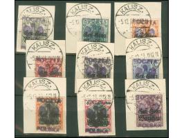 1918, Germania 2 ½ Pfg - 60 Pfg., Aufdrucktype I, neun Werte, sauber gestempelt “KALISZ -5.12.18” auf Briefstücken, tadellos,