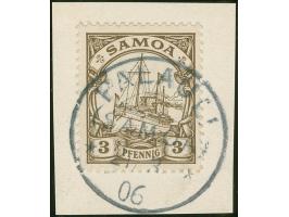 “PALAULI / (SAMOA) / 21/3 06”, kompletter Abschlag auf 1900 Kaiseryacht 3 Pfg. auf Briefstück, einwandfrei, doppelt sign. Bot