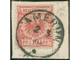1890/1900, Krone/Adler 10 Pfg. mittelrot (ocker quarzend), mit Stempel “KAMERUN 2 3 / 95” auf Briefstück, normal gezähnt, ein
