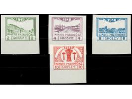 1918, Stadt Przedbórz 2 Gr. - 10 Gr., Probedrucke ohne getönten Untergrund, Unterrandstücke, ungebraucht ohne Gummi, tadellos