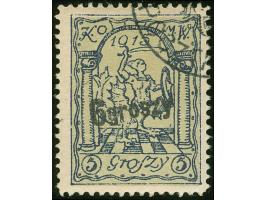 1915, Stadtpostmarke 6 Gr. auf 5 Gr. schwarzkobalt/Unterdruck mittelgraugelb, schwarzer Aufdruck, sauber gestempelt, tadellos