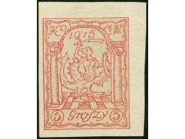 1915, Stadtpostmarke 5 Gr., geschnittener Probedruck in rot auf ungummiertem Papier, tadellos, signiert Landré und Petriuk&nb