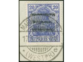 1920, Germania 20 Pfg. dunkelviolettblau, kopfstehender Aufdruck in Type AI, sauber gestempelt “MARIENWERDER * (WESTPR.) e 17