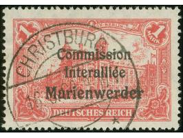 1920, Germania 1 M. dunkelrosa, Plattenfehler “rechte Rosette links beschädigt” (Feld 12), sauber gestempelt “CHRISTBURG 16.8