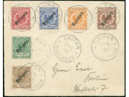 1900, Steilaufdruck 3-50 Pfg. kpl. auf Brief von “SAIPAN MARIANEN 23/6 01” nach Berlin mit Durchgangsstempel, 5 Pfg. oben ein