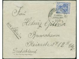Schiffspost: “DSP NEU-GUINEA-ZWEIGLINIE *b 12/3 11” (Dampfer Prinz Sigismund), klar auf Germania 20 Pfg. auf Brief “via Sibir