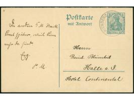 “MARIENBERG / KAMERUN 2.7 12”, sehr klar auf Frageteil Doppelkarte Germania 5 Pfg. mit etwas Text nach Halle, einwandfrei