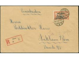 1920, Freimarke 4m. auf 2 fr. rötlichorange/hellgrünblau, mit Aufdruckfehler „Wertziffer 4 verdickt“ mit Stempel „MEMEL 25.1.