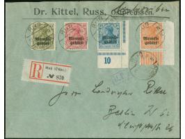 1920, Germania 10 Pfg. orange und 30 Pfg. blau, je aus der rechten unteren Bogenecke (Walzen- bzw. Plattendruck) mit Zufranka