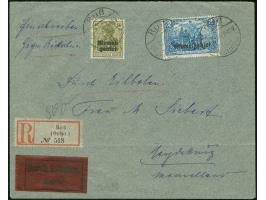 1920, Germania 2 M. dunkelblau und 60 Pfg. grünoliv, mit Stempel “RUß 29.10.20” auf Eil-R-Brief mit Rückschein als portogerec