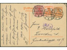 1920, Germania 7 ½ Pfg. Ganzsachenkarte mit Zufrankatur 7 ½ Pfg. und 10 Pfg. Germania, mit Stempel “MEMEL c 25.5.20” auf irrt