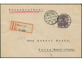 1920, Germania Kriegsdruck 60 Pfg. lebhaftbraunviolett, mit Stempel “MEMEL 11.2.20” auf R-Brief nach Borna als portogerechte 
