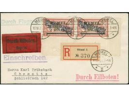 1921, Flugpostausgabe 2 m. auf 1 fr. lebhaftbräunlichkarmin/grünlichgelb, weißes Papier, waagerechtes Paar mit weitem Abstand