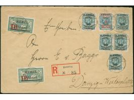 1923, Freimarken 25 M. auf 25 C. grünlichblau, doppelter Aufruck - einmal schwächer in Mischfrankatur mit 10 auf 2 Mark (2), 