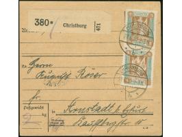 1920, Mailänder-Ausgabe 1 M. dunkelgrün/orangebraun, zwei Werte auf Paketkarte von “CHRISTBURG 27.6.20” nach Arnstadt mit rüc