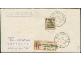 1920, Germania 3 M. auf 3 Pfg. dunkelorangebraun, doppelter Aufdruck, mit Stempel “NEDORFCHEN 31.8.20” auf “Trübsbach”-R-Brie