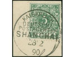 1890/1901, Krone/Adler 5 Pfg. grün, mit Plattenfehler “C in Reichspost unten mit Strich (=Cedille)", sauber gestempelt “KDPAG