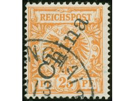 1898, Steilaufdruck 25 Pfg. gelblichorange, mit Plattenfehler “I in Reichspost oben gespalten”, sauber gestempelt “SHANGHAI 1