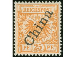 1898, Steilaufdruck 25 Pfg. gelblichorange, Plattenfehler “farbiger Punkt neben linker unterer Bandrolle”, farbfrisch und seh