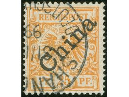 1898, Diagonalaufdruck 25 Pfg. gelblichorange, mit Plattenfehler “I von Reichspost oben rechts ausgebrochen”, sauber gestempe