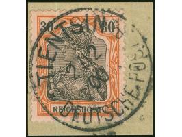 1900/02, Petschili Germania 30 Pfg. rötlichorange/rotschwarz auf mattgelblichorange, mit Plattenfehler “Kopf des R von Reichs
