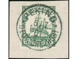 1901/02, Petschili Kiautschou 5 Pfg. dunkelgrün, sauber gestempelt “PEKING 5/7 01” auf Briefstück, tadellos, sign. Bothe
