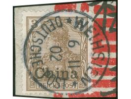 1901, Germania Reichspost 3 Pfg. dunkelorangebraun, mit Plattenfehler “schräger Kratzer durch die Haarlocke rechts in Schulte