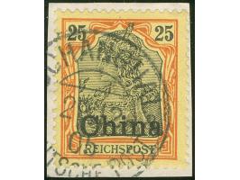 1901, Germania Reichspost 25 Pfg. rötlichorange/gelbschwarz auf hellgelb, mit Plattenfehler “R von Reichspost in der Kreuzung